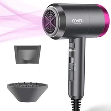 Ionic Hair Dryer, CONFU 1600W Portable Lightweight Blow Dryer,  3 Heat Settings