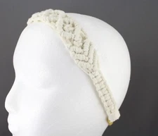 Cream cotton macrame soft fabric stretch headband knotted comfortable 1.25" wide