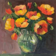 California Poppy Oil Painting Flowers Bouquet Original Artwork Yellow Poppy Art