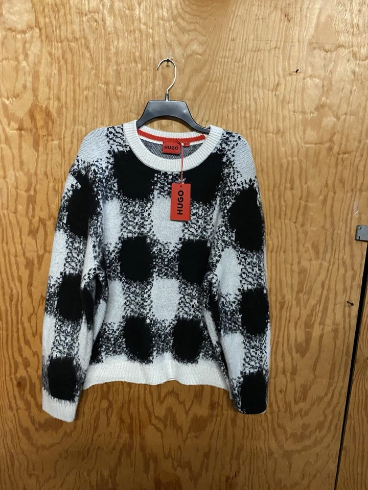 HUGO BOSS OVERSIZE-FIT SWEATER WITH JACQUARD-KNITTED CHECK PATTERN SZ LARGE $298 - Image 3 of 4