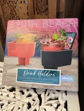 Beach Spike Cup Holder Keeps Drinks Sand-Free Large Beverage Caddy Navy Pink NEW