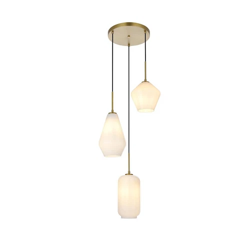 Living District Gene 3 Light 17.5" Pendant, Satin Gold/Frosted White - LD2269SG - Picture 1 of 1