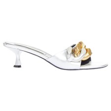 Stella Mccartney Falabella 50 Fabric Chunky Chain Kitten Mules Women Sil Size 37