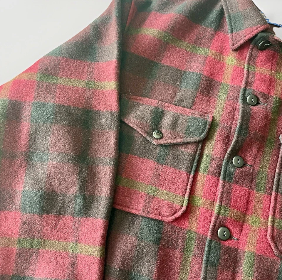 VTG Mens Red Plaid PENDLETON XL Mackinaw Cruiser Jacket | Wool Shacked Shirt - Image 3 of 4