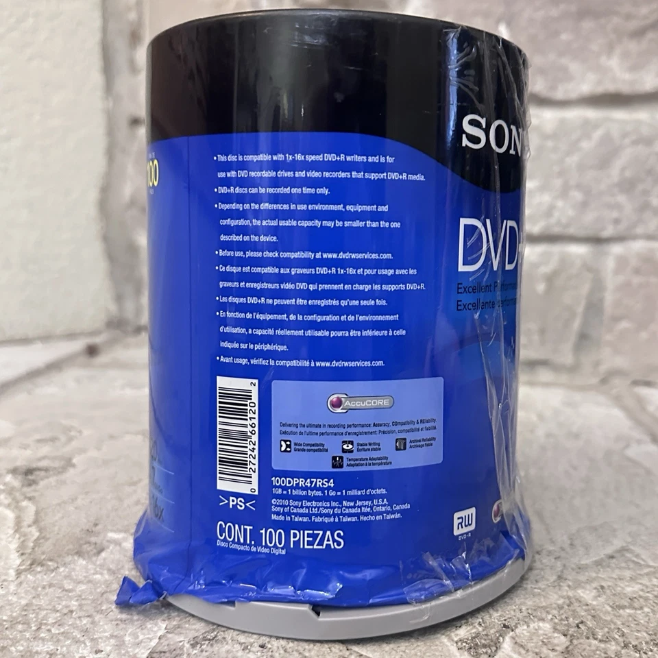 New Sony DVD+R AccuCore 100 Pack Recordable Discs 120 min 4.7 GB 1-16x Speed - Image 3 of 3