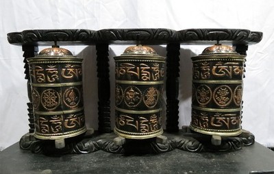 Om Mantra Auspicious Hanging Table Stand 3 in 1 Copper Oxide Frame Prayer Wheel