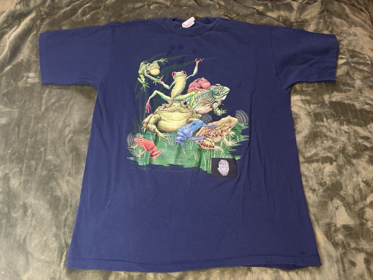 Vintage Frog Nature Shirt Mens XL Blue 90s Wild Oats Animal