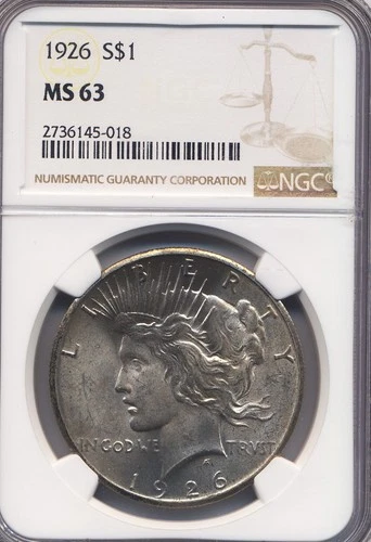 Very Nice 1926  Peace Dollar ANACS Graded MS 63