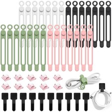 New OneLeaf 48Pcs Silicone Cable Ties Elastic Cord Ties for Organizer, Reusable