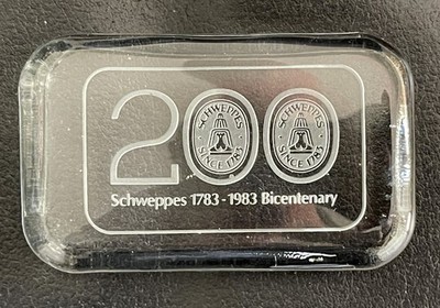 Vintage RAR Promotion Schweppes 200 Bicentenary Glas Kristall Briefbeschwerer #670