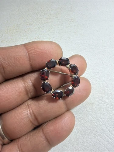 Vintage 925 Sterling Silver Garnet Wreath Halo Brooch Pin 6.50g 0154
