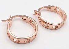 925 Sterling Silver Paw Print Hoop Earrings, Rose Gold