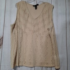 Venezia Women Beige Lace V-Neck Sleeveless Tank Top Plus Size 26/28 Made in USA
