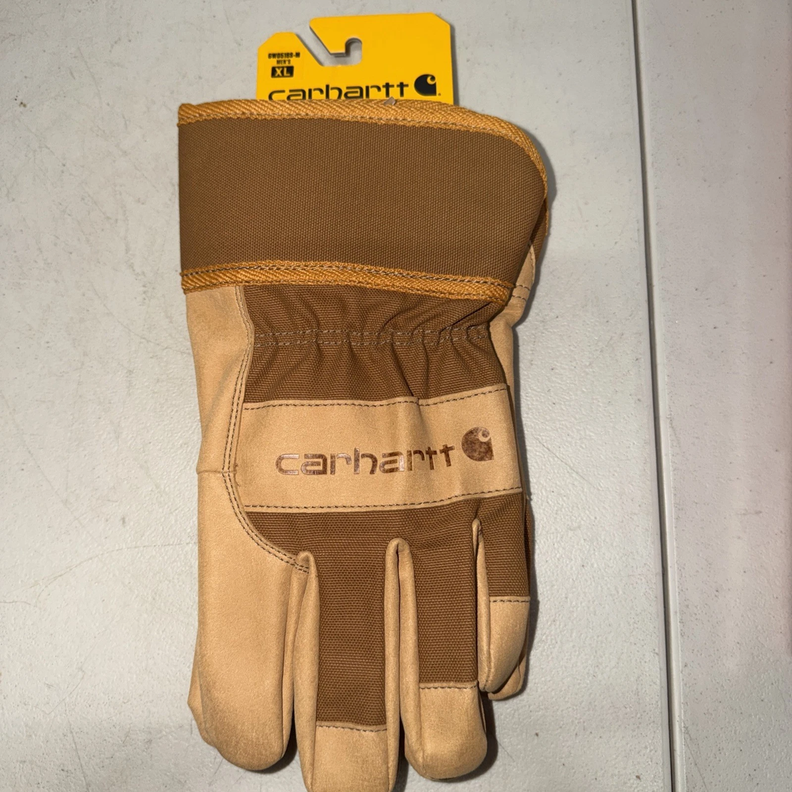 CARHARTT Men's XL Brown Tan Duck Synthetic Leather Safety Cuff Gloves GW0518S-M