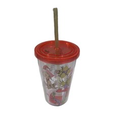 NEW Dr. Seuss THE GRINCH Plastic 16 oz Travel Cup Tumbler Mug Glass With Straw