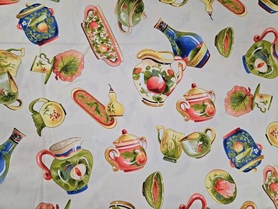 Phyllis Hoffman Teatime Hancock Fabrics 3 3/4 Yds Cotton Fabric Teapots 