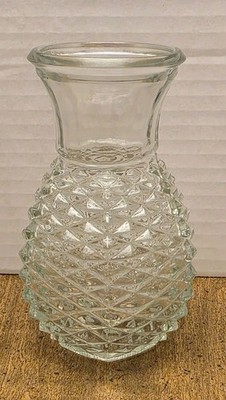 Vase Vintage FTD Florist Flower Vase Pineapple Pattern Clear Glass 5-3/4''  1985