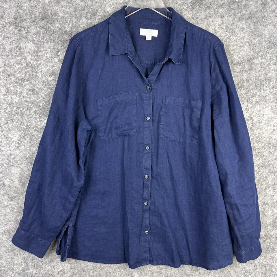 Charter Club Linen Shirt Mens 2XL Blue Long Sleeve Button Front Pockets Casual - Image 2 of 4