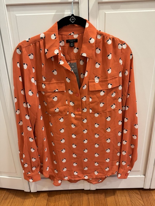 NWT Ann Taylor Petite Size XSP Orange Collared Chest Pocket Henley Blouse