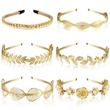 6 Pcs Gold Leaf Headbands Set Pearl Headbands for Women Greek Goddess Accesso...