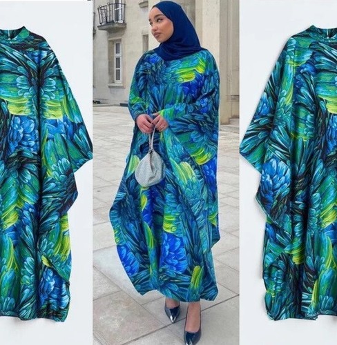 Vestido Kimono Caftán Estampado Floral Azul Verde H&M Talla S M 8 10 12 14 16 Ramadán - Imagen 2 de 8