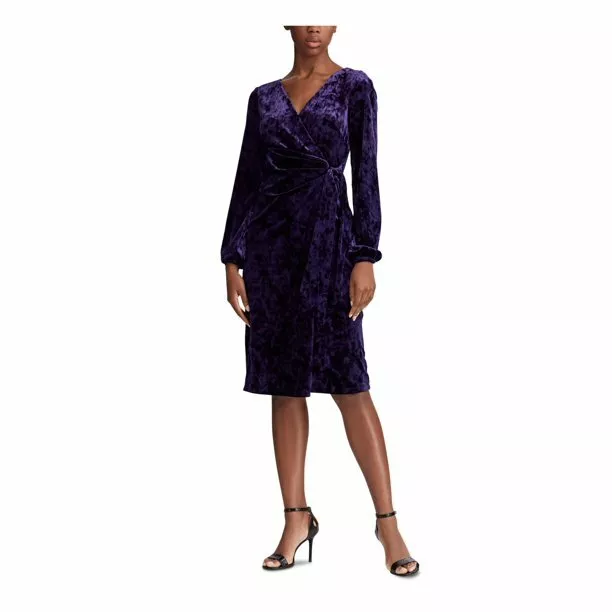 Purple long sleeve wrap dress sale