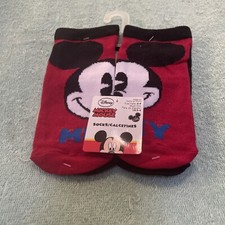 Disney Mickey Mouse Black Red Socks 2 Pairs Size 6 - 8 New