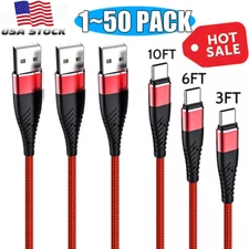 Braided Type-C USB-A to USB-C Fast Charge Cable Cord Charger Charging Sync Lot