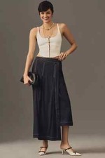 NWT new anthropologie Maeve Edie Asymmetrical Stitched Midi Skirt navy blue 4