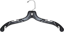 17" Black Plastic Middle Heavy-Weight Shirt Hanger with Chrome Hook 25 pack