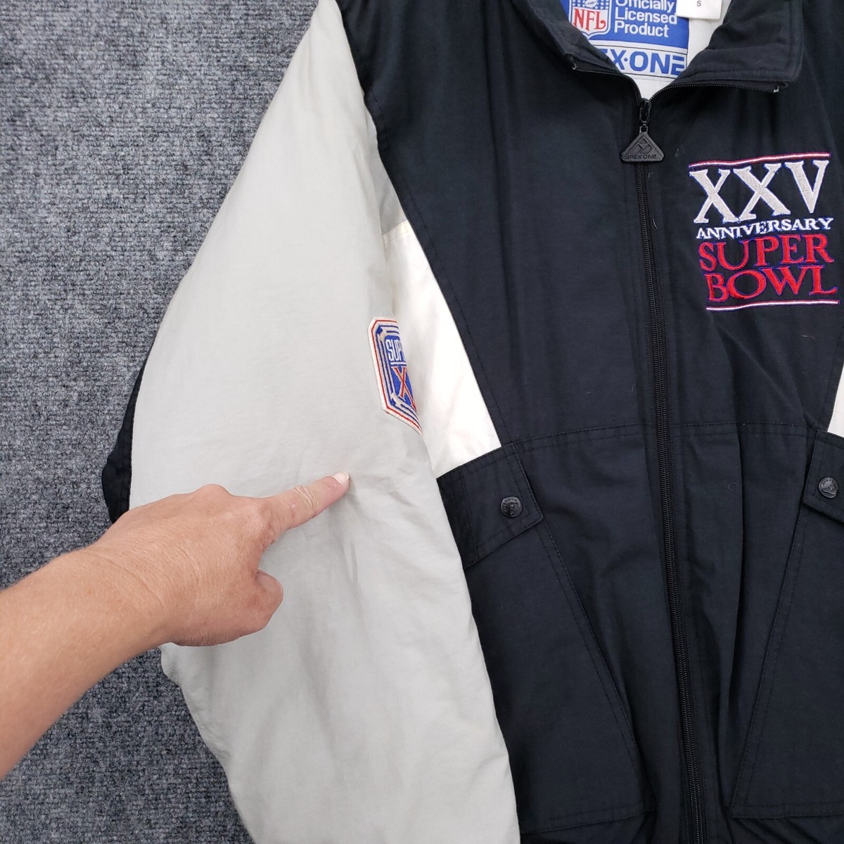 VINTAGE Super Bowl XXV Jacket Mens S Small Black Apex One VINTAGE Super Bowl XXV Jacket Mens S Small Black Apex One