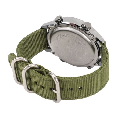 Men Digital Sports Watch Waterproof Alarm Countdown Dual Time Zone Nylon Str TOS