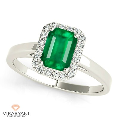 1,00 ct. Natürlicher Smaragd Ring mit 0,20 ctw. Diamond Halo - Platin 950