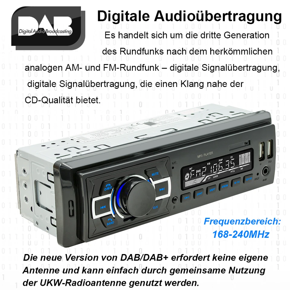 1-DIN MP3-Autoradio DAB USB AUX-IN inkl. DAB-Antenne Bluetooth 5.0+Fernbedienung - Bild 4 von 4
