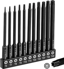 11PC Torx Bit Set, 4 Inch Long Tamper Proof Star Screwdriver Bit Set, 1/4" Hex S