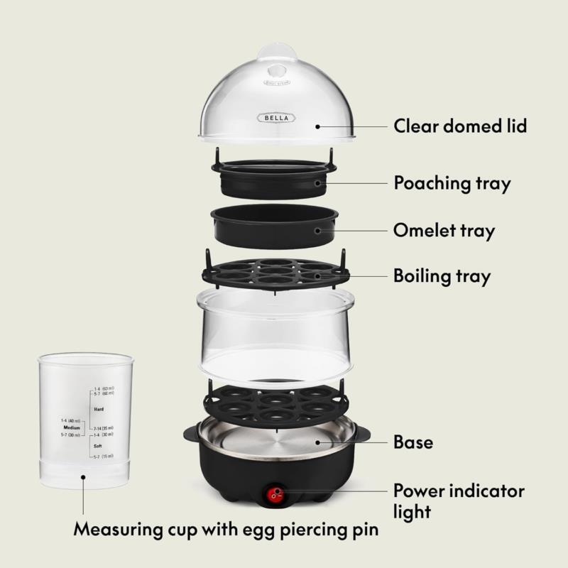 Bella Rapid Electric Egg Cooker and Omelet Maker with Auto Shut Off for Easy Cooking