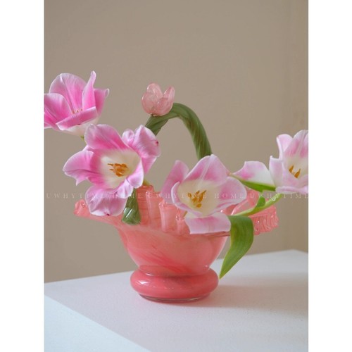 Ménage rose vert couleur mixte pot vase verre arrangement floral décoration - Photo 8/24
