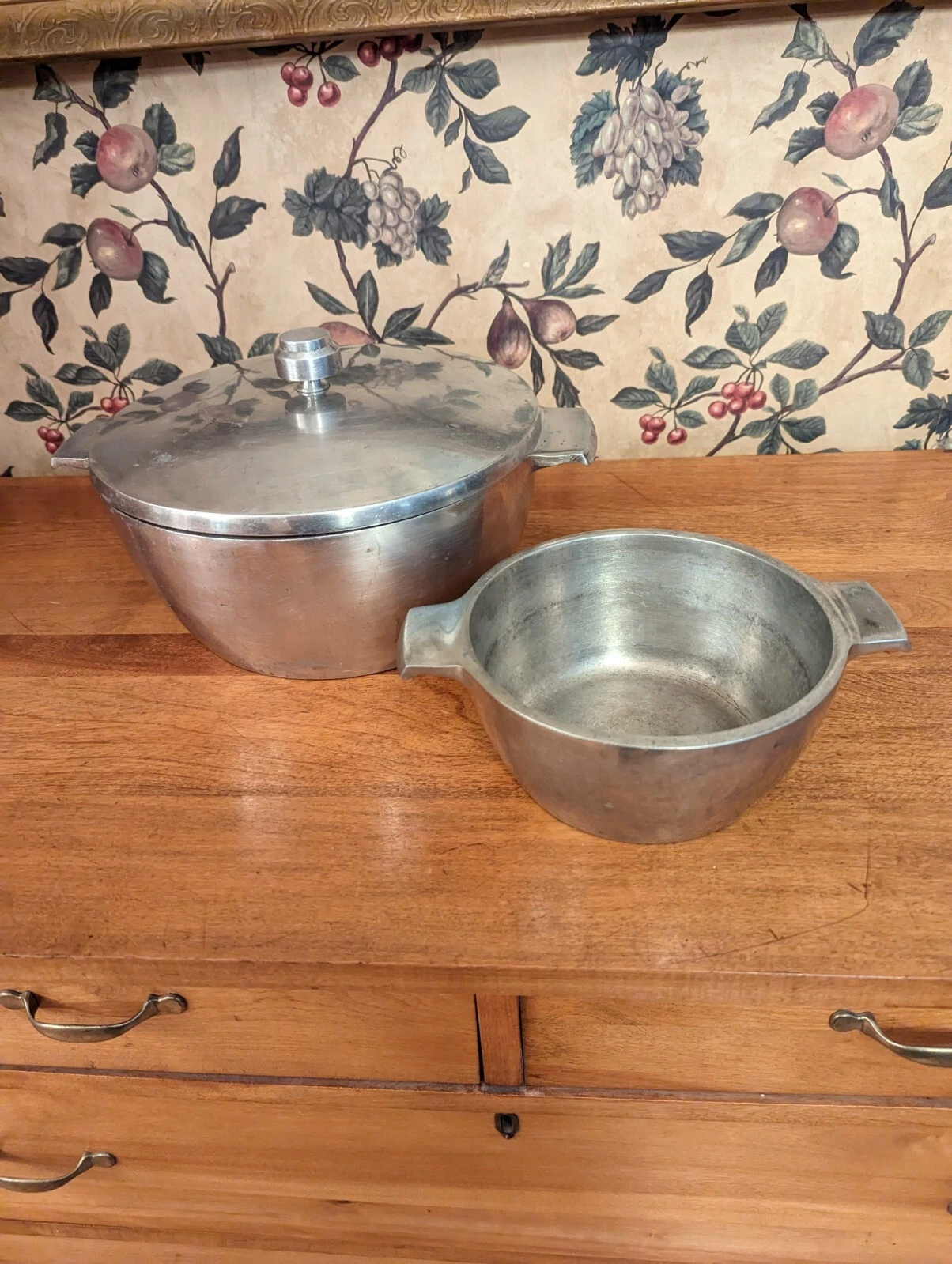 2-VINTAGE CAST ALUMINUM MCM DANSK? DUTCH OVEN W/SELF BASTING LID+1QT SAUCEPAN