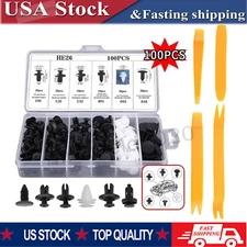 100PACK Bumper Clips FENDER TRIM Car Auto Push Pin Rivet FASTENER PANEL+ Tools