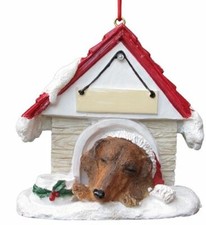 Dachshund red in Doghouse Ornament w/ Magnet on back  PERSONALIZED FREE 