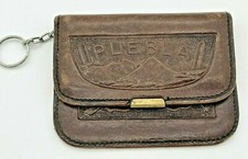 Puebla Mexico Tan Brown Leather - Hand Tooled Wallet, Change Purse, Compact