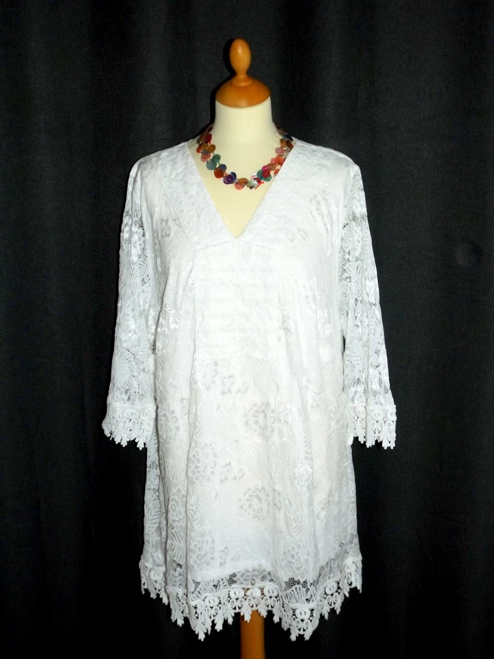 Festliche Tunika weiss, Spitze, Gr. 52  , von Mia Moda, wie neu - Bild 2 von 3