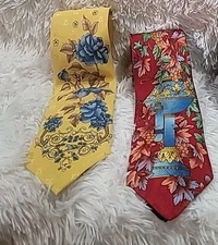 LEONARD Paris Tie  Made in Italy Vintage Handmade Designer  Silk  Set Of 2 RARE!