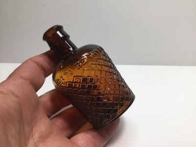 Antique Not To Be Taken Amber Crosshatch Poison Jug.