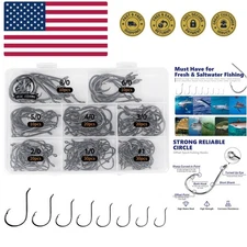 Circle Hooks Fishing Hooks 2X Strong Offset Circle Hooks Saltwater Black High...