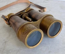 Vintage VICTORIAN MARINE BINOCULAR. Antique Brass Style  Metal Leather Grip