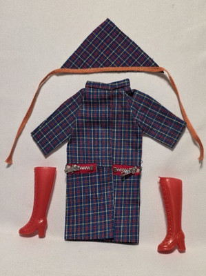 Super cute VTG 60's Barbie Clone Hong Kong Plaid Raincoat w/scarf & boots