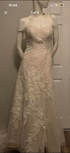 David's Bridal Ivory Lace Tulle A-Line Wedding Dress Strapless Train Size 2