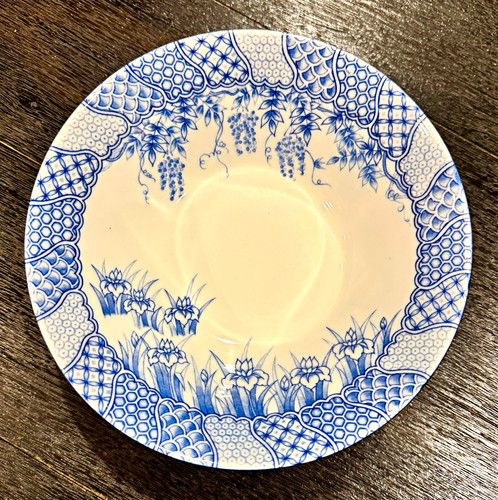 Vintage Japanese Nabeshima Porcelain Bowl - Blue & White Wisteria Iris Arita
