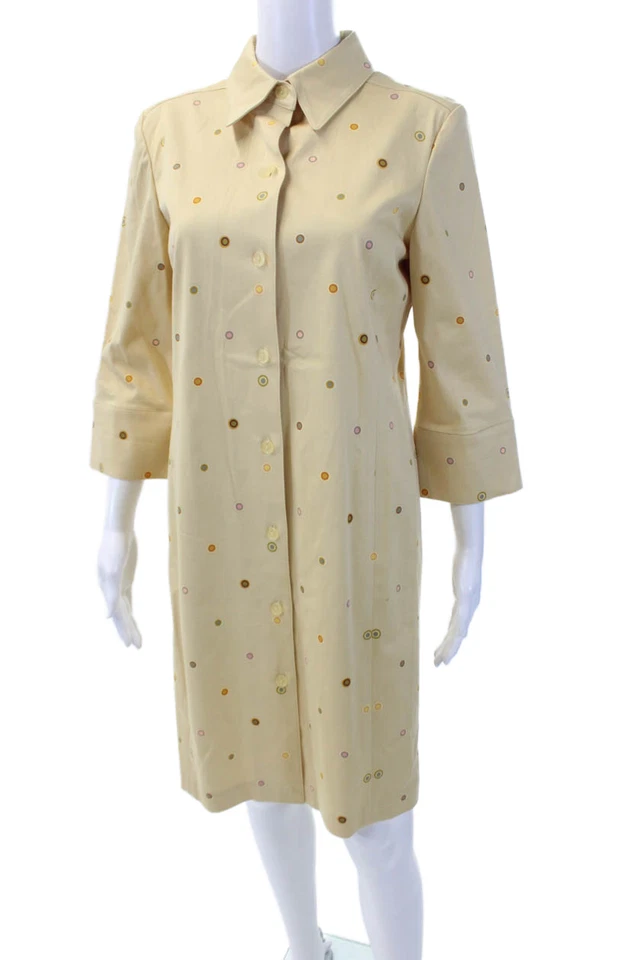 Linda Allard Ellen Tracy Womens Cotton Printed Collar Shirt Dress Yellow Size 8 - Image 2 of 4